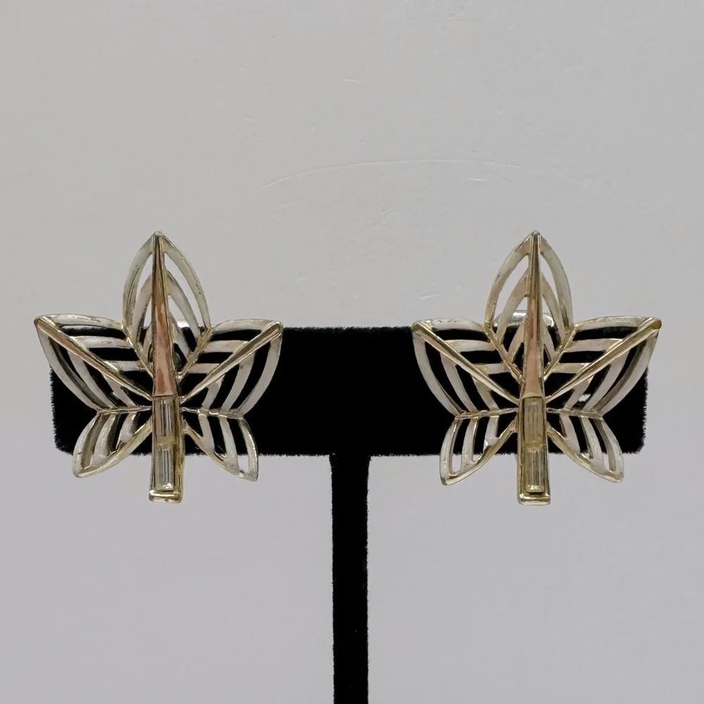 CORO Vintage Gold-Tone Crystal & Enamel Leaf Clip-On Earrings